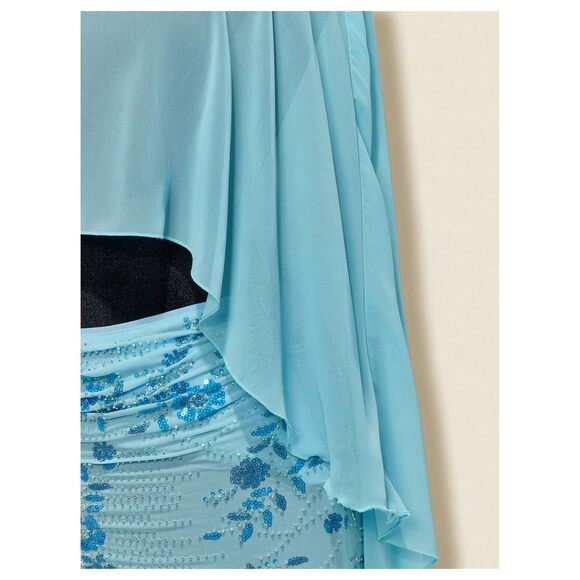 Women\'s Sheer Poncho Tops High Low Chiffon Shawl Boat Neck Ruffle Hem 4523